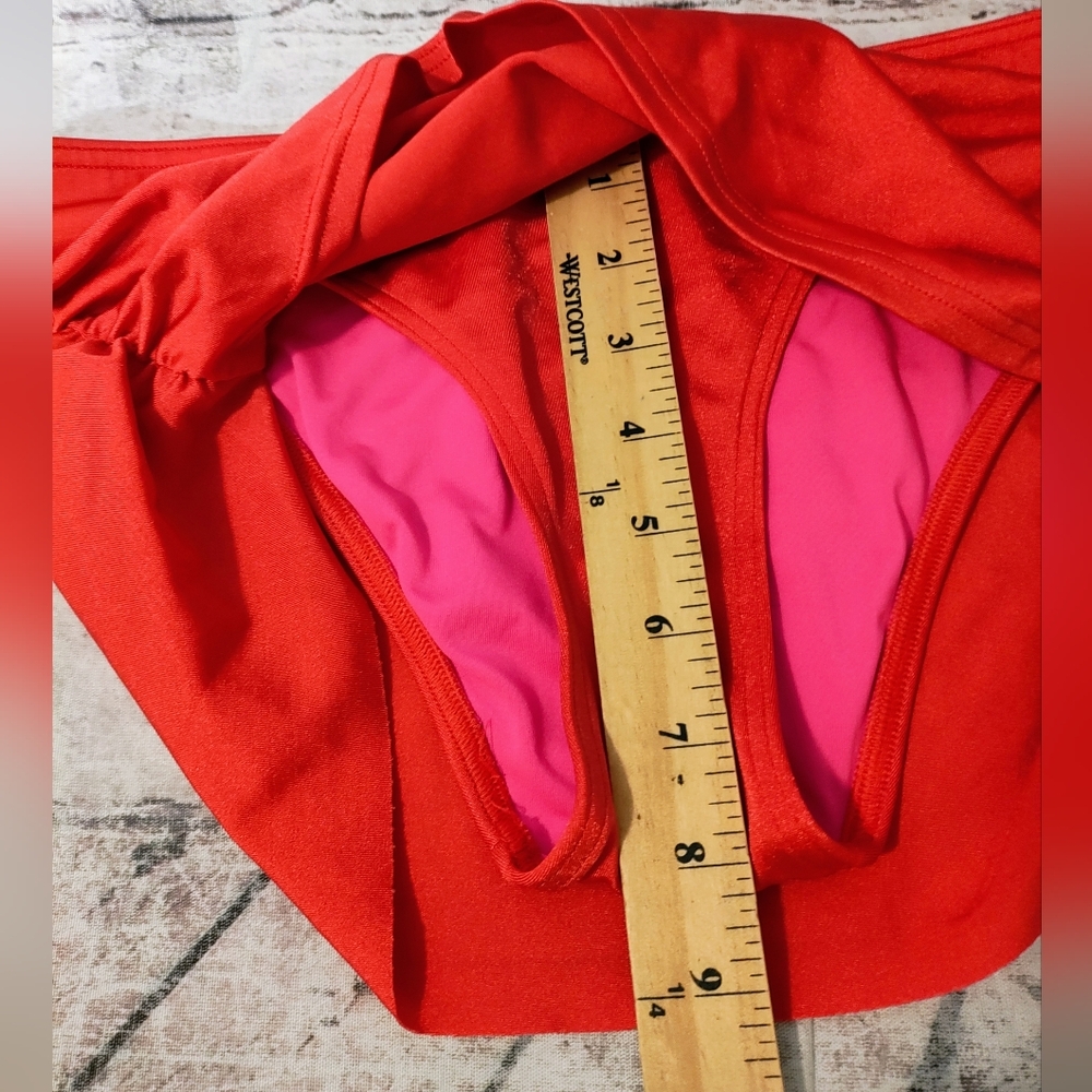 Victoria's Secret Red Swim Bikini Bottom Ruched Skirt Small - Picture 9 of 10